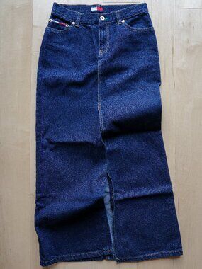 Vintage Y2k Tommy Hilfiger Denim Maxi Skirt Dark Wash